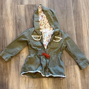 Little Lass Olive Hooded Raincoat with Floral Lining